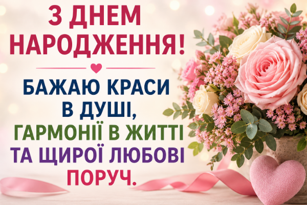 Короткі привітання з днем народження жінці відкритка