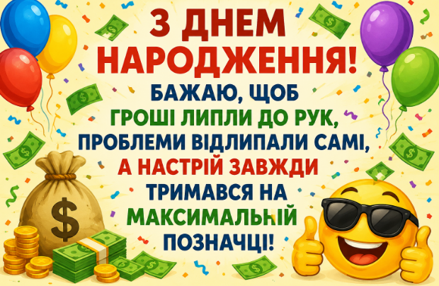 Жартівливі привітання з днем народження листівка