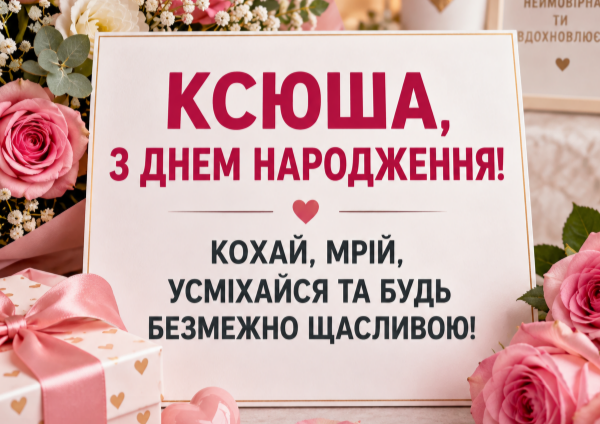 Ксюша з днем народження листівка