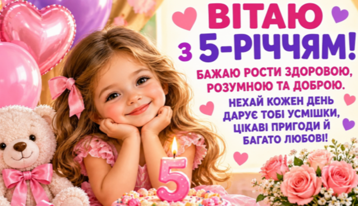 З днем народження дівчинці 5 років відкритка