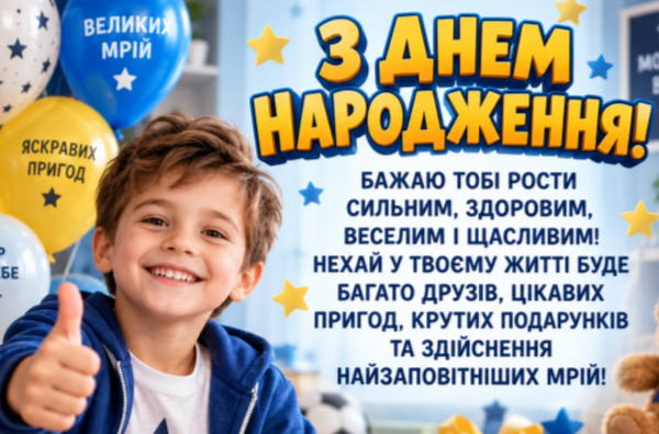 Вітання з днем народження для хлопчика листівка