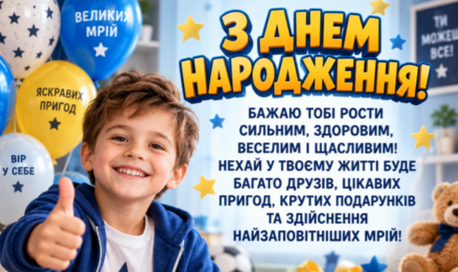 Вітання з днем народження для хлопчика листівка