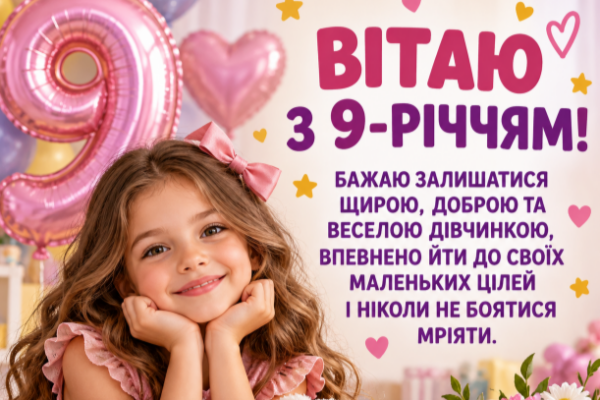 з днем народження дівчинці 9 років відкритка