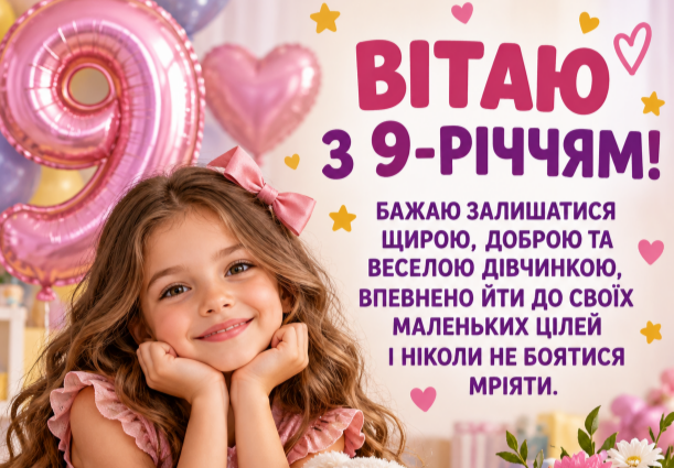 з днем народження дівчинці 9 років відкритка