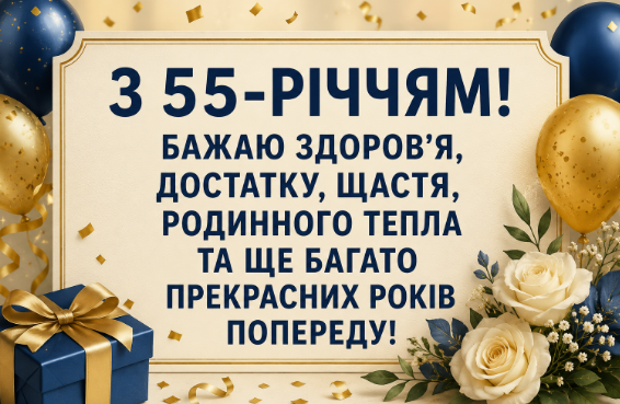 Оригінальні привітання з днем народження 55 років відкритка