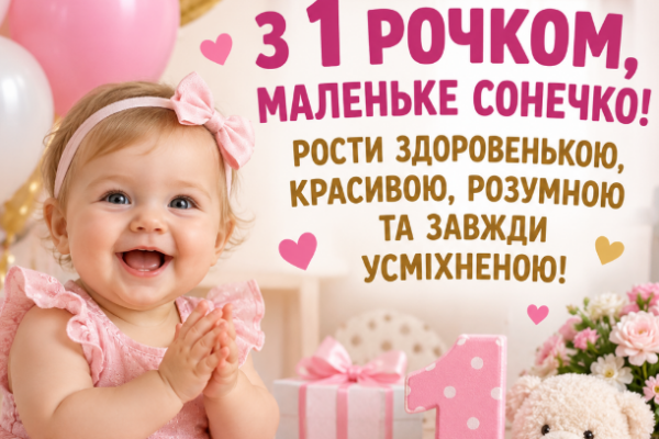 З днем народження 1 рік дівчинці листівка