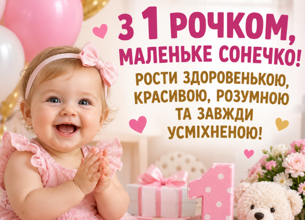 З днем народження 1 рік дівчинці листівка