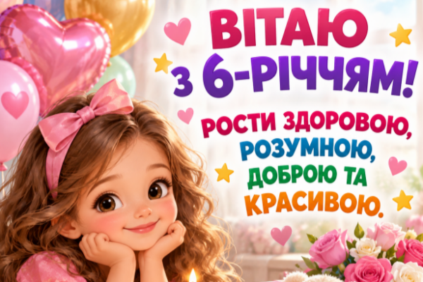 З днем народження дівчинці 6 років листівка