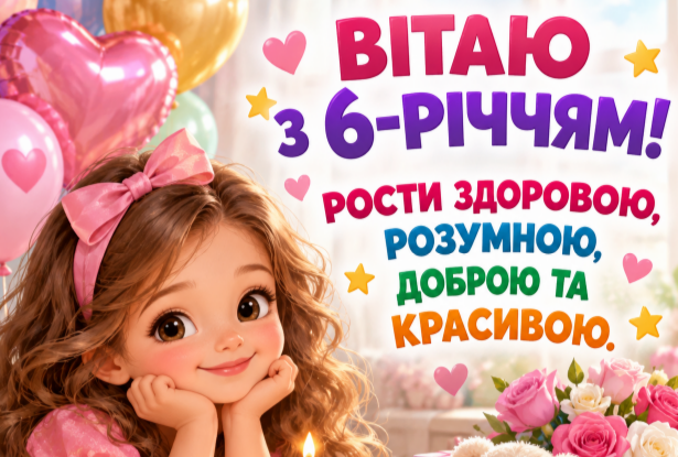 З днем народження дівчинці 6 років листівка
